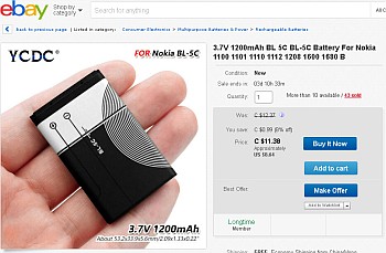 Новый аккумулятор для Nokia 1208 на eBay